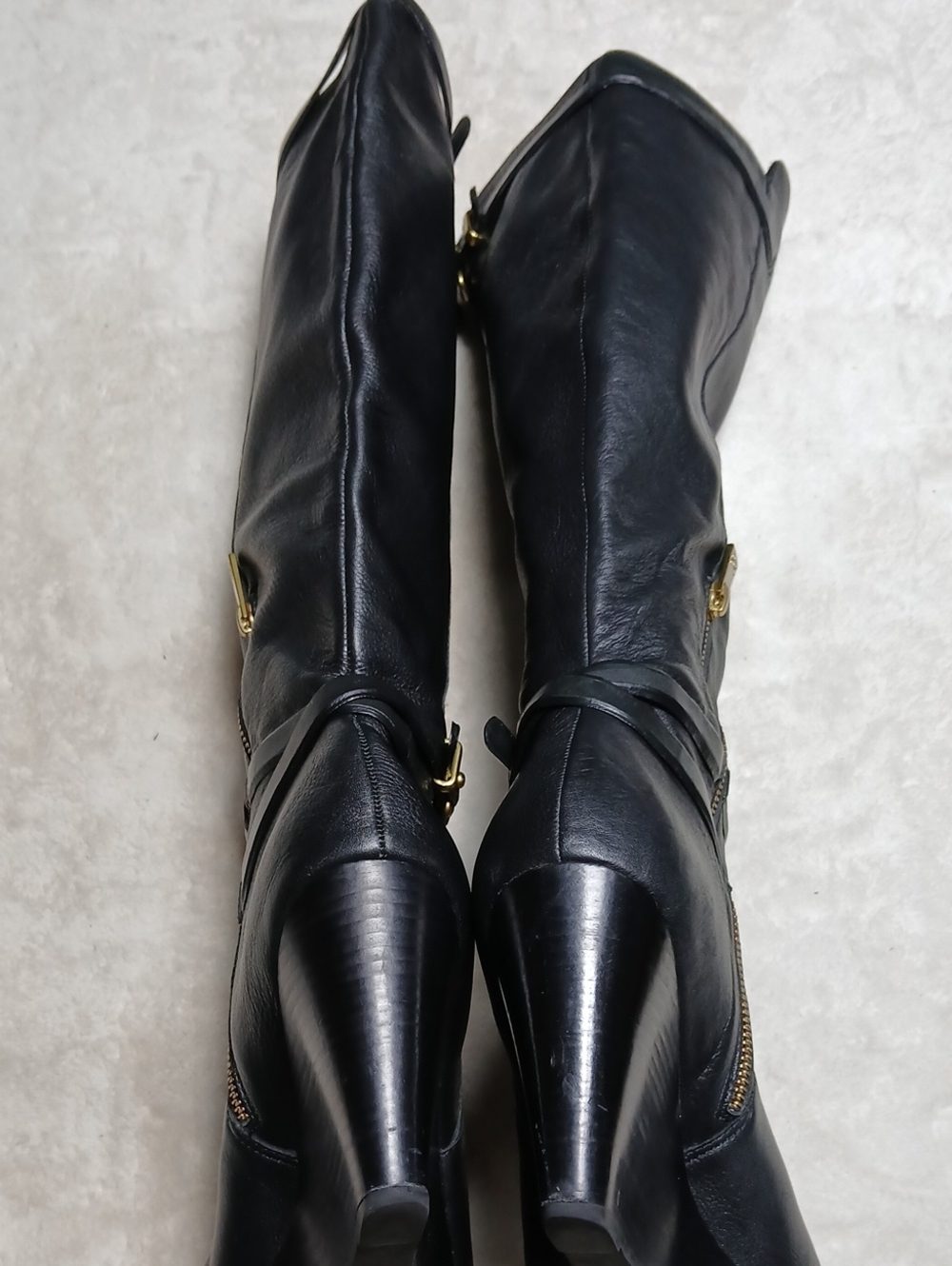 Coach Adair Tall Wedge Black Leather Boots,  Buckles Details Size 10B - Picture 5 of 13